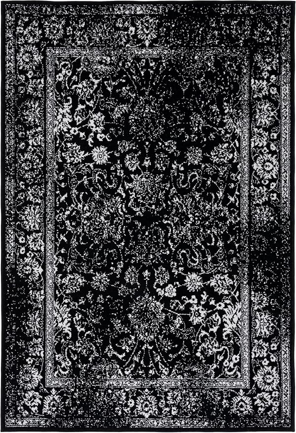 SAFAVIEH Area Rug 6x9 - Adirondack Collection - Black & Ivory, Distressed Vintage Floral Design, Non-Shedding & Easy to Clean, Ideal for Living Room, Bedroom, Dining Space (ADR109Z)
