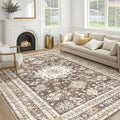 Vintage Living Room Area Rug 10x14 - Large Soft Washable Oriental Traditional Distressed Farmhouse Rugs for Bedroom - Indoor Floor Accent Carpet for Home Office House Decor - Dark Brown