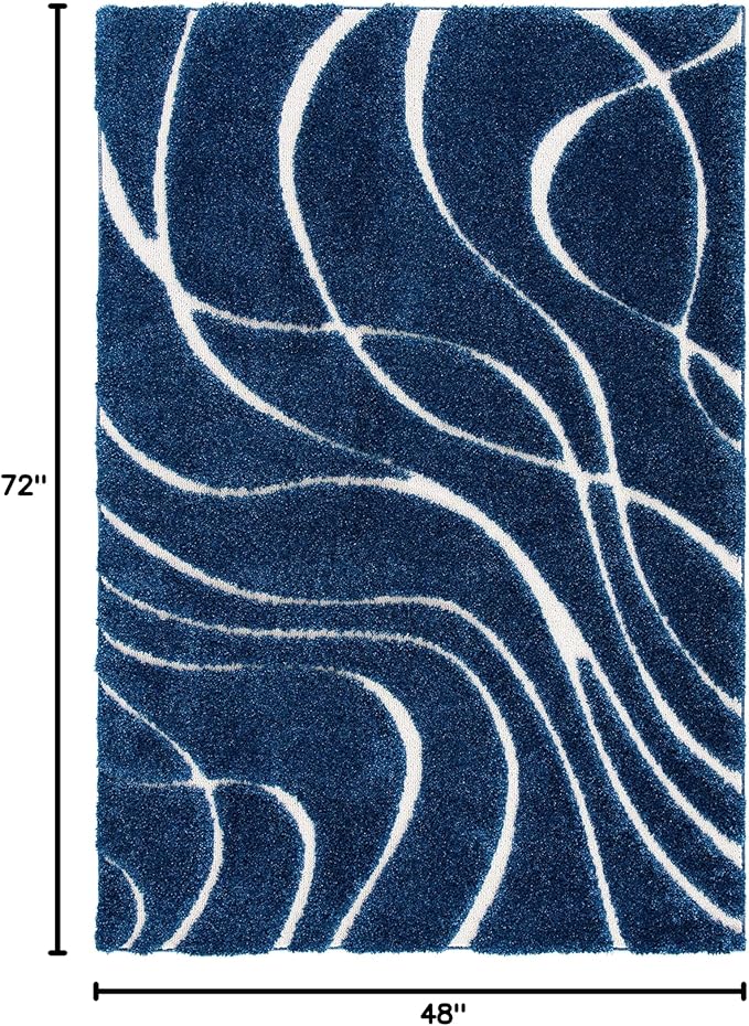 SAFAVIEH Florida Shag Collection Accent Rug - 4' x 6', Navy & Ivory, Non-Shedding & Easy Care, 1.2-inch Thick Ideal for High Traffic Areas in Entryway, Living Room, Bedroom (SG471-6512)