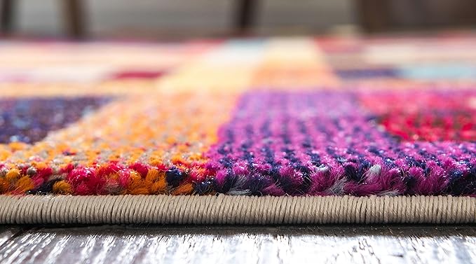 Unique Loom Estrella Collection Colorful, Geometric, Squares Modern, Abstract Area Rug (2' 2 x 6' 7 Runner, Multi/Beige)