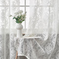 Bright White Vintage Country Floral Lace Sheer Curtains 96 Inches Long -Rod Pocket Light Filtering French Privacy Scalloped Edges Rod Pocket Boho Bedroom ，52 x 96 Inch, 2 Panels