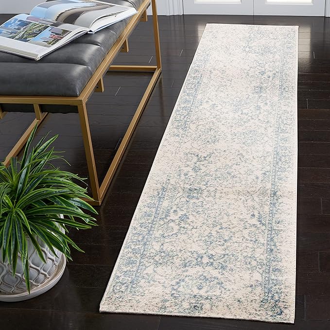 SAFAVIEH Adirondack Collection Runner Rug - 2'1" x 6', Ivory & Slate, Distressed Vintage Floral Design, Non-Shedding & Easy to Clean, Ideal for Hallway, Foyer, Entryway, Bedroom (ADR109S)