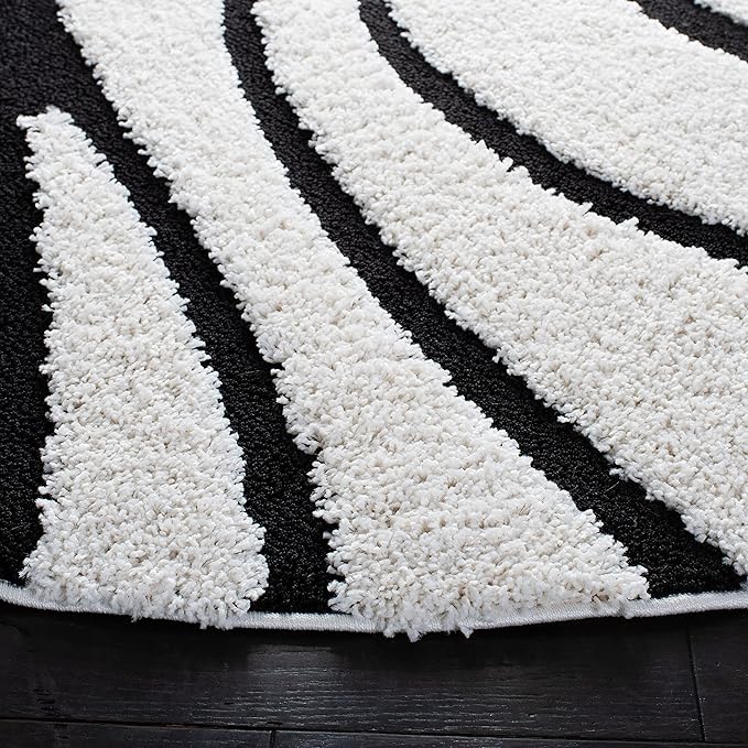 SAFAVIEH Florida Shag Collection Area Rug - 6'7" Round, Ivory & Black, Non-Shedding & Easy Care, 1.2-inch Thick Ideal for High Traffic Areas in Living Room, Bedroom (SG471-1290)