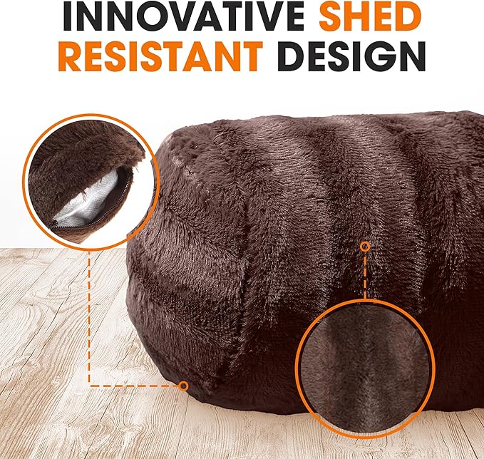 Cheer Collection Faux Fur Bolster Pillows – Soft Decorative Cylinder Pillows for Bed or Couch, Machine Washable – 8” x 24”, Set of 2, Choco