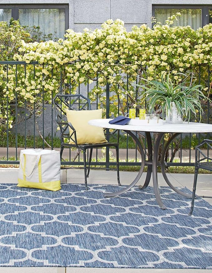Unique Loom Outdoor Trellis Collection Area Rug (10' Square Navy Blue/Ivory)