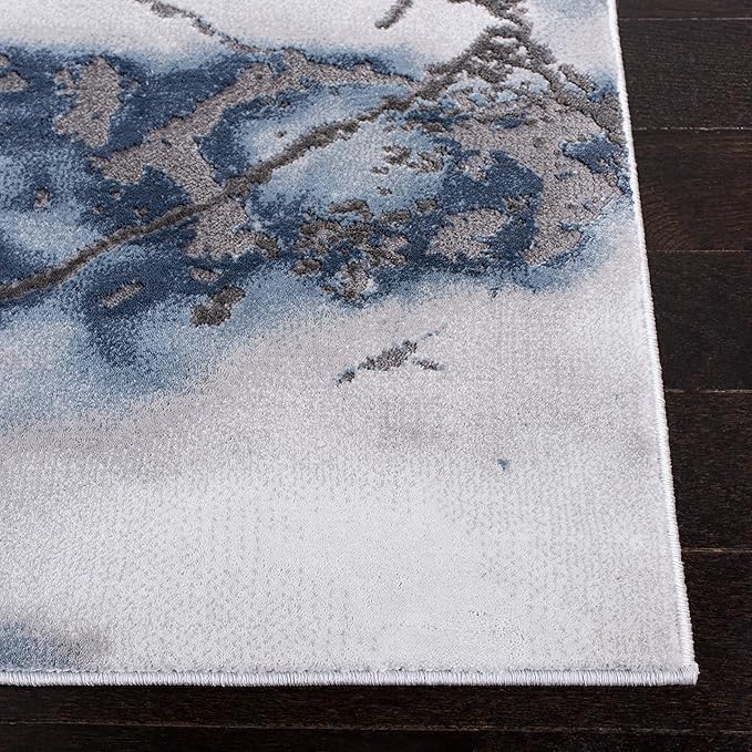SAFAVIEH Craft Collection Area Rug - 4' Square, Grey & Blue, Modern Abstract Design, Non-Shedding & Easy Care, Ideal for High Traffic Areas in Living Room, Bedroom (CFT877L)