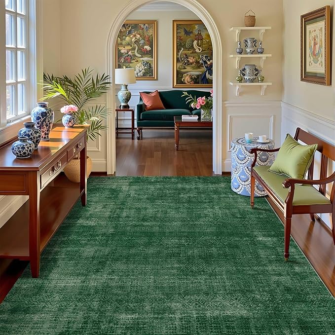 Kokia Abstract Area Rugs 9x12 Bedroom Washable Decor Low Pile Non-Slip Non-Shedding Indoor Carpet Foldable Stain Resistant Floor Mat Living Room Dining Room, Green Rug, Oslo Jungle