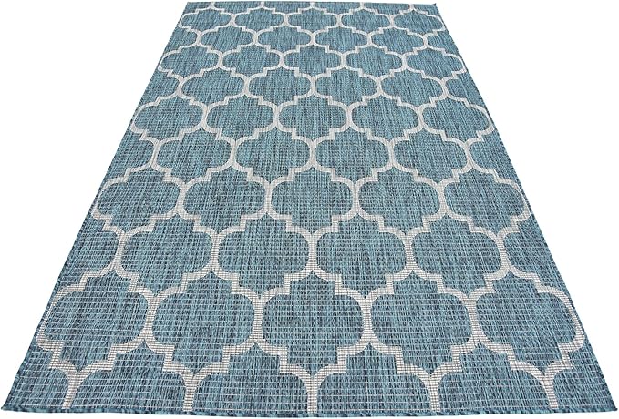 Unique Loom Outdoor Trellis Collection Area Rug (5' 3" x 8' Rectangle, Teal/ Gray)