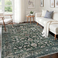 KUTA 5x7 Area Rugs Dark Green, Vintage Washable Rugs for Living Room Ultra Thin Soft Non-Slip Printed Distressed Tribal Traditional Farmhouse Carpet for Bedroom Dining Room Dorm Office Home