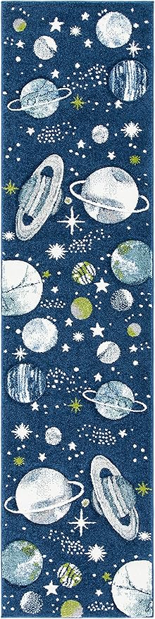 SAFAVIEH Carousel Kids Collection Area Rug - 2'3" x 6' Runner, Navy/Ivory, Geometric Design, Ideal for High Traffic Areas in Living Room, Bedroom, Dining (CRK103N)