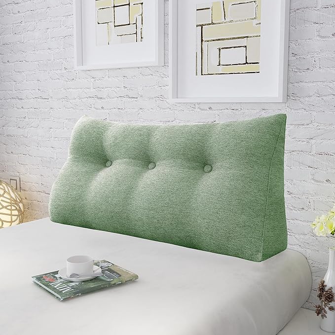 Wedge Headboard Pillow Dorm Room Reading Pillow Back Support for Sitting Up in Bed Bolster Lumbar Cushion Body Positioning Bedrest Cotton Linen 39in Grass Green Twin