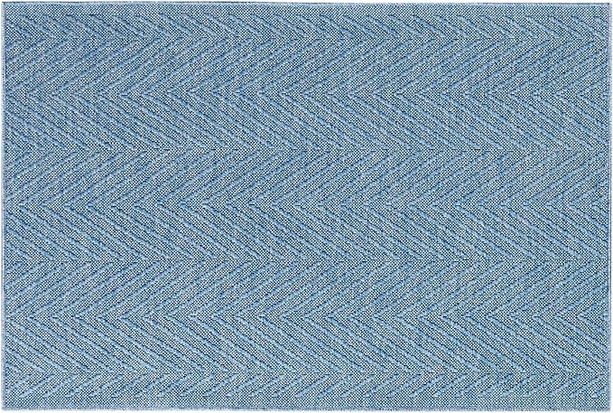 TOWN & COUNTRY BASICS Pax Herringbone Textured Solid Everwash® Washable Area Rug, Low Pile, Non-Slip Backing, Easy Clean Pet & Family Friendly Rug, Blue, 1'11"x2'11"
