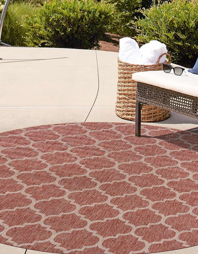 Unique Loom Outdoor Trellis Collection Area Rug - Trellis (Round 13' 0" x 13' 0", Rust Red/ Ivory)