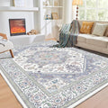 OPPODREAM Thin Area Rugs 3x5, Washable Rugs with Non Slip Backing, Low-Pile Throw 3x5 Carpet, Faux Cashmere 3 x 5 Carpet, Purple & Green & Cream
