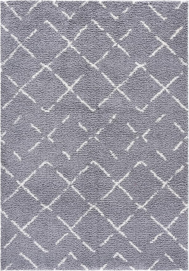 SAFAVIEH Arizona Shag Collection Area Rug - 6'7" x 9'2", Grey & Ivory, Moroccan Boho Design, Non-Shedding & Easy to Clean, Ideal for Living Room, Bedroom, Dining Space (ASG743G)