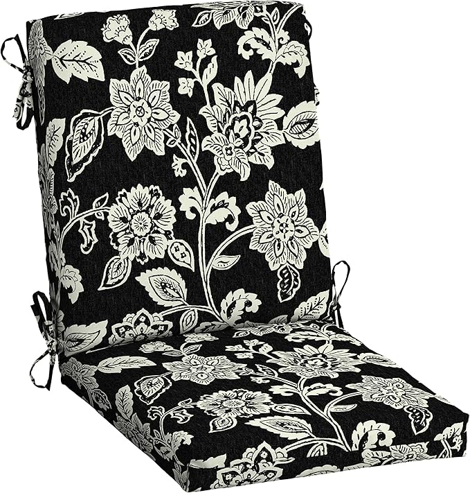 Arden Outdoor Dining Chair Cushion, 20 x 20, Rain-Proof, Fade Resistant, Ashland Black Jacobean