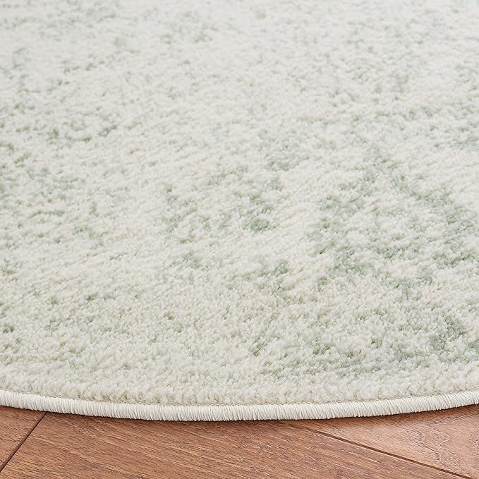 SAFAVIEH Adirondack Collection Area Rug - 5' Round, Ivory & Sage, Distressed Vintage Floral Design, Non-Shedding & Easy to Clean, Ideal for Living Room, Bedroom, Dining Space (ADR109V)