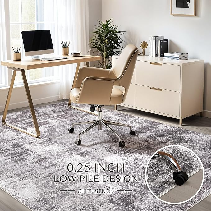 Abstract Living Room Rug 5x7 - Modern Washable Soft Thin Area Rug for Living Room Bedroom Under Dining Table - Neutral Indoor Floor Rug Carpets for Home Office Playroom Nursery - Grey