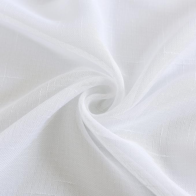 Sheer Curtains Faux Linen Semi Voile Light Filtering Drapes Pair for Bedroom Living Room, Set of 2 Grommet Top Window Curtain Panels (Each 54 x 63 Inch, White)
