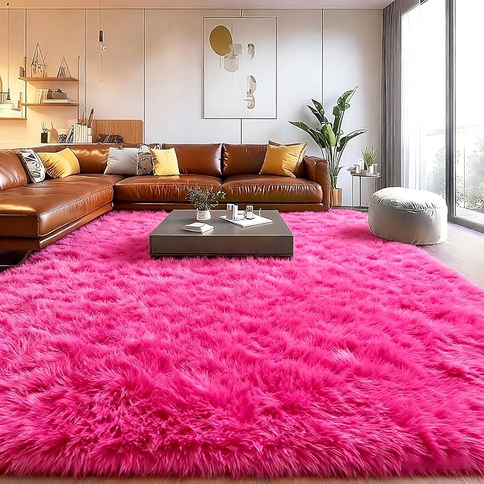 Fluffy Rugs for Living Room, Soft Shaggy for Bedrooms, Hot Pink Area Rug for Bedroom, Cozy Fuzzy Carpet for Kids, Perfect Indoor Decor for Boys and Girls 5x7 Feet
