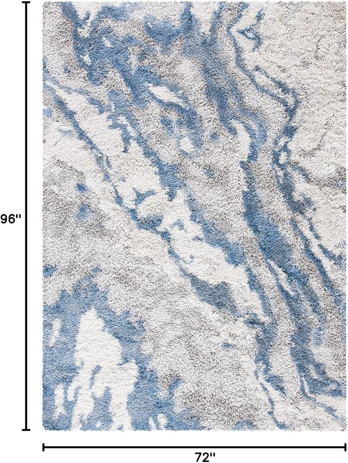 SAFAVIEH Horizon Shag Collection Area Rug - 6' x 8', Grey/Blue, Geometric Design, Ideal for High Traffic Areas in Living Room, Bedroom, Dining (HZN890G)