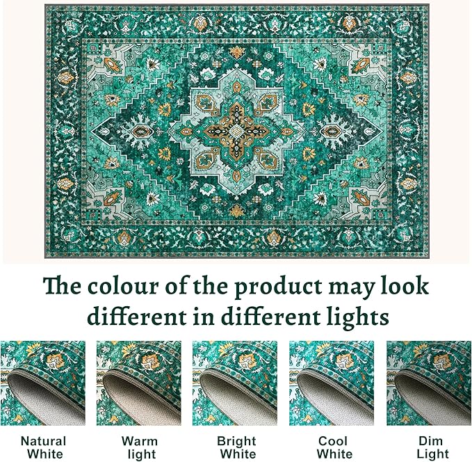 Tangsoo 2x10 Washable Runner Rug for Hallways, Non Slip Vintage, Soft Low Pile Long Rugs Runner, Print Distressed Emerald Carpet Runners for Kitchen Bedroom Entryway Bathroom Living Room
