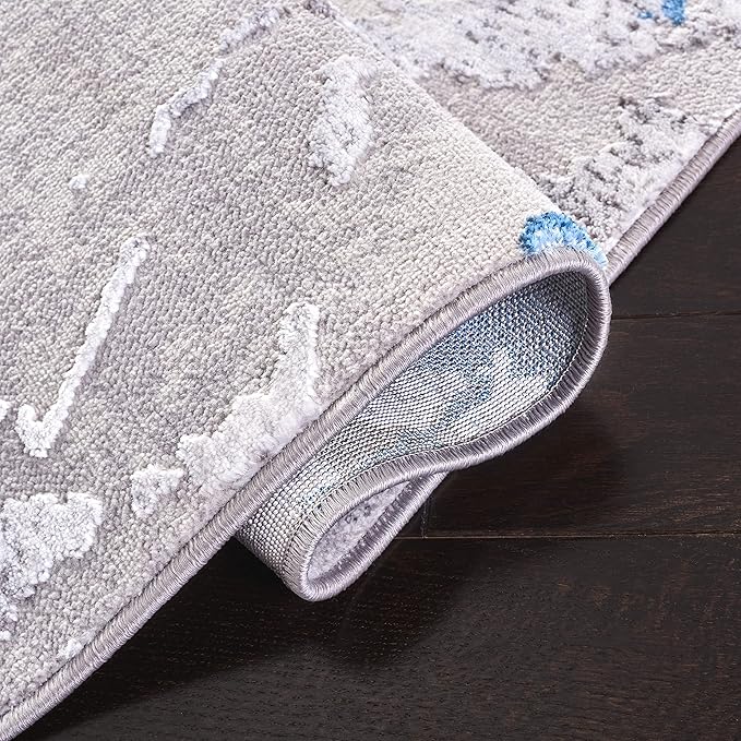 SAFAVIEH Amelia Collection Runner Rug - 2' x 10', Grey & Blue, Modern Abstract Design, Non-Shedding & Easy Care, Ideal for High Traffic Areas in Living Room, Bedroom (ALA293F)