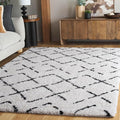 SAFAVIEH Arizona Shag Collection Area Rug - 6'7" x 9'2", Ivory & Black, Moroccan Boho Design, Non-Shedding & Easy to Clean, Ideal for Living Room, Bedroom, Dining Space (ASG743Z)
