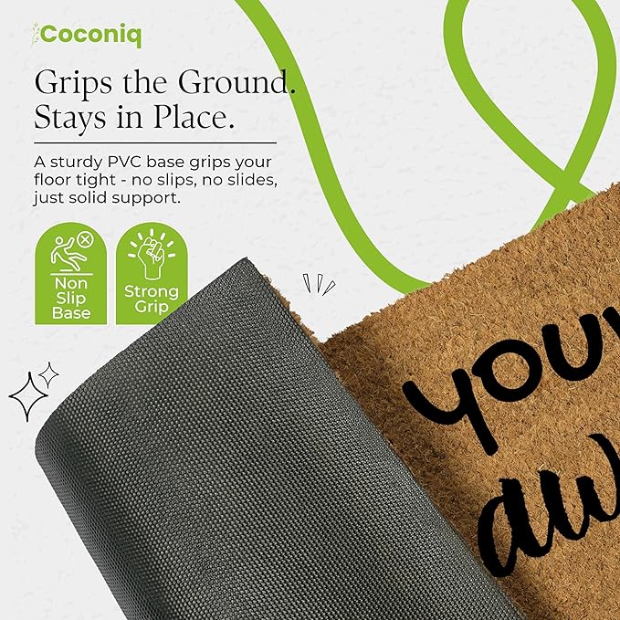 Coir Door Mats 17" X 30", Non-Slip Sturdy, PVC Backed Heavy Duty, Easy to Clean, Ideal for Door Entrance, Patio, Porch, Backyard, Garages, Wipe Your Paws
