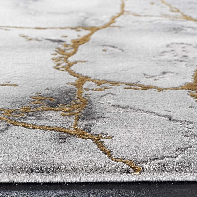 SAFAVIEH Craft Collection Area Rug - 9' Square, Grey & Gold, Modern Abstract Design, Non-Shedding & Easy Care, Ideal for High Traffic Areas in Living Room, Bedroom (CFT877F)