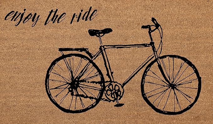Coir Door Mats 17" X 30", Non-Slip Sturdy, PVC Backed Heavy Duty, Easy to Clean, Ideal for Door Entrance, Patio, Porch, Backyard, Garages, Enjoy The Ride Vintage Bicycle