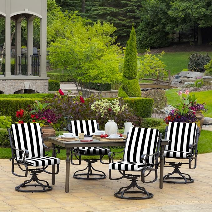Arden Outdoor Dining Chair Cushion, 20 x 20, Rain-Proof, Fade Resistant, Black Cabana Stripe