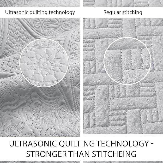IR Imperial Rooms 10 Pack Twin Quilt Bedding Set (68" x 86") - Bulk Wholesale for Hotels, Guest Bedroom & Airbnbs - Lightweight Microfiber Reversible Floral Embossed Quilts Bedspreads (Silver)