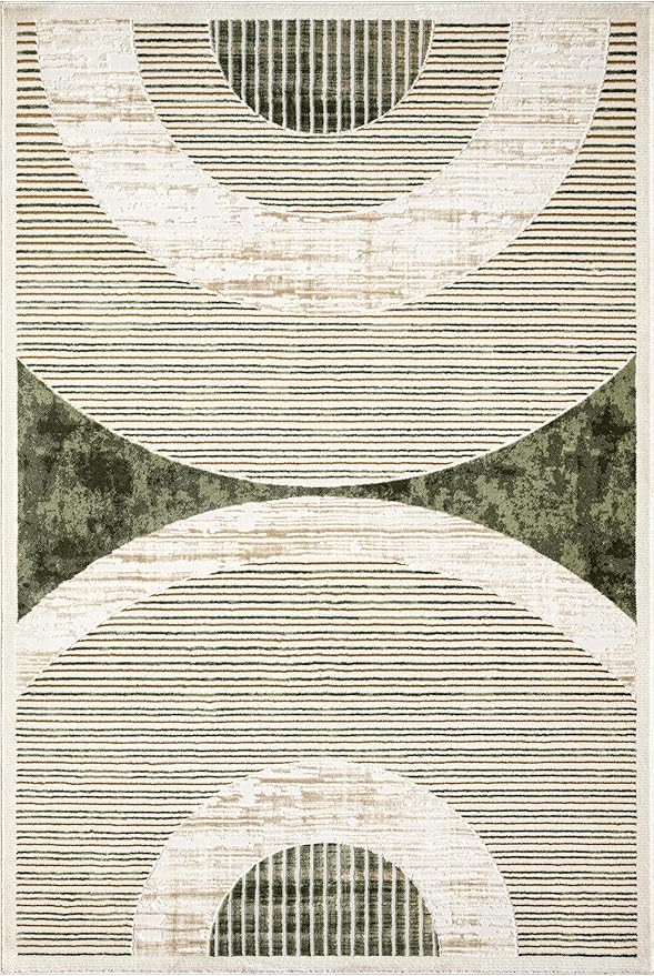 Abani Mid-Century Green Arch Washable Area Rug – 4' x 6' – Modern Geometric Design – Ivy Collection – Non-Shedding, Easy to Clean – Durable for High Traffic Areas – Living Room, Bedroom & Office