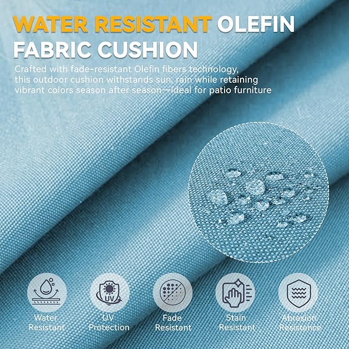 Patio Cushions for Outdoor Furniture - 22" x 25" x 4" UV Resistant Thick Foam Cushions Water Resistant Replacement Cushion for Outdoor Patio Furniture Chair/Sofa/Couch | Light Blue | 6-Pack |