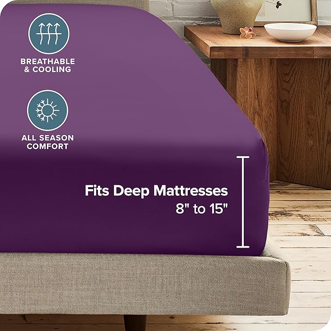 Bare Home 2-Pack Fitted Bottom Sheets Twin XL - Premium 1800 Ultra-Soft Wrinkle Resistant Microfiber - Deep Pocket (Twin XL, Plum)