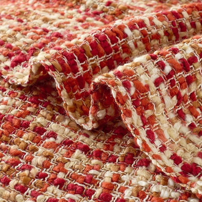 Multi-Color Dark Red Cable Knitted Throw Blanket for Couch,50"X60" Boho Style Textured Blankets for Home Decor,Super Soft Warm Cozy Chunky Knit Blanket with Decorative Tassels for Bed