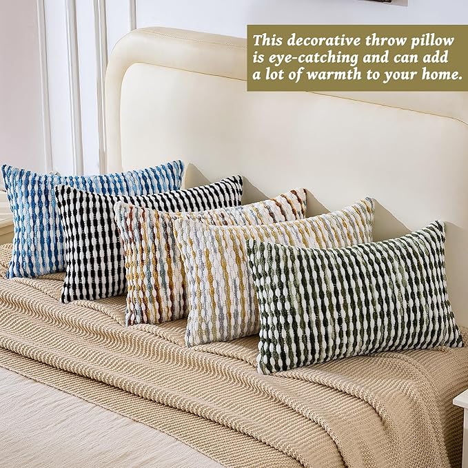 AmHoo Set of 2 Boho Chenille Pillow Cover Decorative Tufted Pillowcase for Couch Bed Sofa Bedroom Living Room Modern 12 x 20-Inch Sky Blue