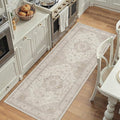 Beige Runner Rug 2x6 Washable Vintage Long Carpet for Hallway Kitchen Soft Retro Low Pile Thin Indoor Runner Non Slip Oriental Medallion Throw Rug for Bathroom Bedroom Laundry Dining Room