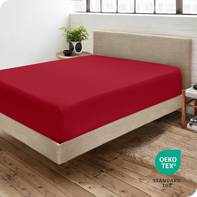 Bare Home Fitted Bottom Sheet Twin Size - Premium 1800 Microfiber - Ultra-Soft Hotel Luxury - Deep Pocket - Durable and Long Lasting - Fitted Sheet (Twin, Red)