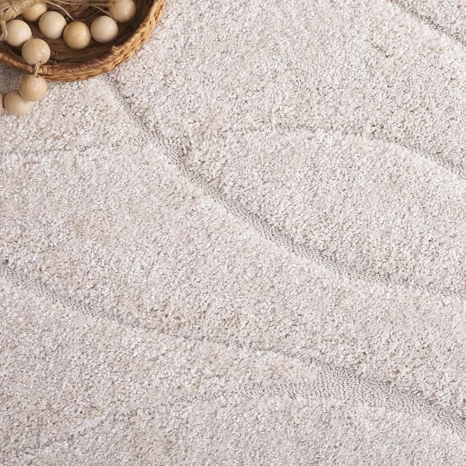SAFAVIEH Florida Shag Collection Area Rug - 11' Round, Creme & Creme, Striped Design, Plush 1.2-inch Thick, Ideal for High Traffic Areas in Living Room, Bedroom, Dining (SG471-1111-11SQ)