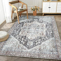 Bloom Rugs Washable Non-Slip 6' x 9' Rug - Charcoal/Brown Traditional Medallion Area Rug for Living Room, Bedroom, Dining Room, and Kitchen - Exact Size: 6' x 9'