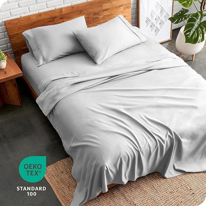 Bare Home Short Queen Sheet Set - 1800 Ultra-Soft Microfiber - Double Brushed - Deep Pockets - Easy Fit - 4 Piece Set - Bed Sheets (Short Queen, Cloud Grey)