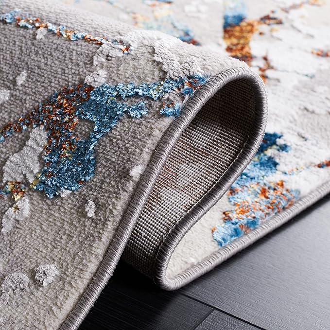 SAFAVIEH Amelia Collection Runner Rug - 2' x 10', Grey & Blue Gold, Modern Abstract Design, Non-Shedding & Easy Care, Ideal for High Traffic Areas in Living Room, Bedroom (ALA293M)