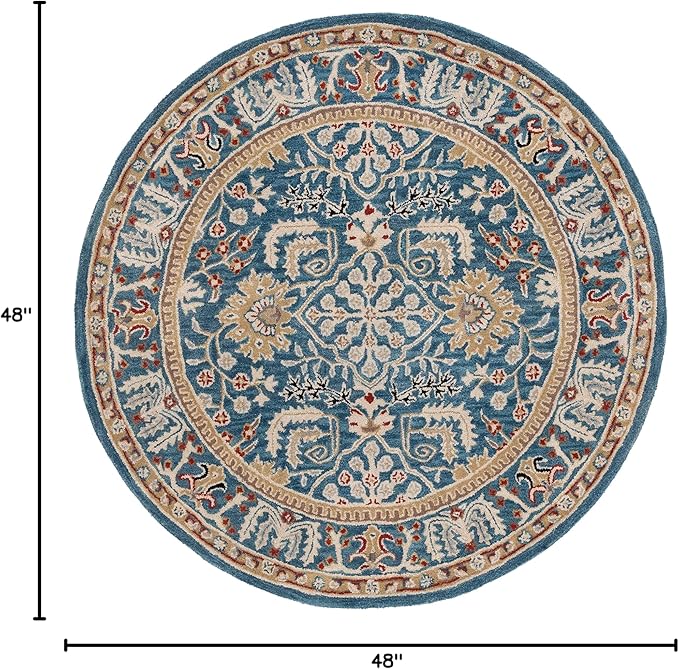 SAFAVIEH Antiquity Collection Area Rug - 4' Round, Dark Blue & Multi, Handmade Traditional Oriental Wool, Ideal for High Traffic Areas in Living Room, Bedroom (AT64B)