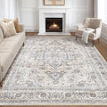 7x9 Area Rug Living Room: Washable Boho Large Neutral Vintage Soft Rugs Stain Resistant Farmhouse Non Slip Indoor Floor Carpet for Bedroom Nursery Kids Playroom Office Dining Room- Ivory Gray