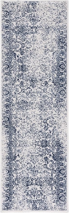 SAFAVIEH Adirondack Collection Runner Rug - 2'6" x 8', Ivory & Navy, Distressed Vintage Floral Design, Non-Shedding & Easy to Clean, Ideal for Hallway, Foyer, Entryway, Bedroom (ADR109M)