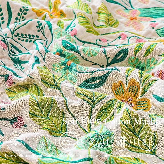 Beige Boho Throw Blanket, 100% Cotton Blankets for Couch Bed, 50"x60"Cotton Quilt Travel Muslin Blankets Farmhouse Home Decor Soft Lightweight Picnic Blanket for Summer