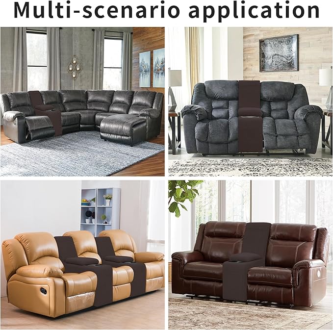 Easy-Going 2-Piece Recliner Console Cover for Reclining Loveseat Covers Stretch Jacquard Middle Console Cover for Recliner Couch and Sofa Chocolate