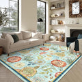 GarveeHome 9x12 Floral Washable Area Rug: Large Living Room Area Rug with Non-Slip Backing Washable Ultra Soft Bedroom Floral Carpet Indoor Stain Resistant Carpet for Dining Room 9 * 12 ft Light Blue